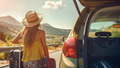 Exploring the Mountains: A Woman's Summer Vacation Road Trip Adventure in an Open Hatchback Car