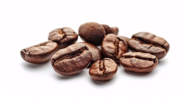 Roasted java beans on a white backdrop.