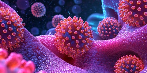 Obraz premium A double-stranded DNA virus with a capsid and envelope induces skin blisters and rashes, and is managed through a vaccine.