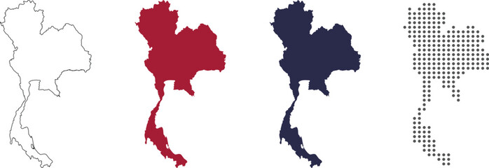 Thailand map detailed in outline, flat, dotted style