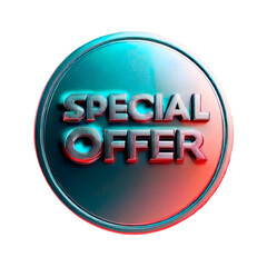 Minimalist 3D metallic promotion label with "Special Offer" text and isolated design