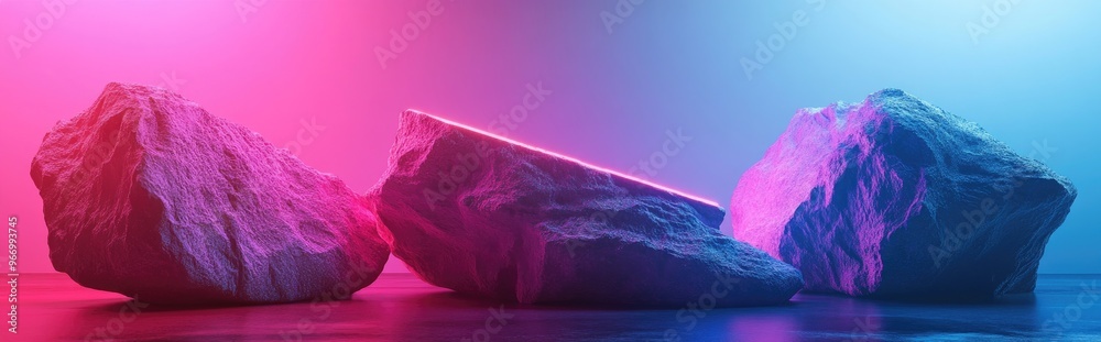 Poster Geometric background featuring pink colored stone and rock shapes ideal for product display in 3D render
