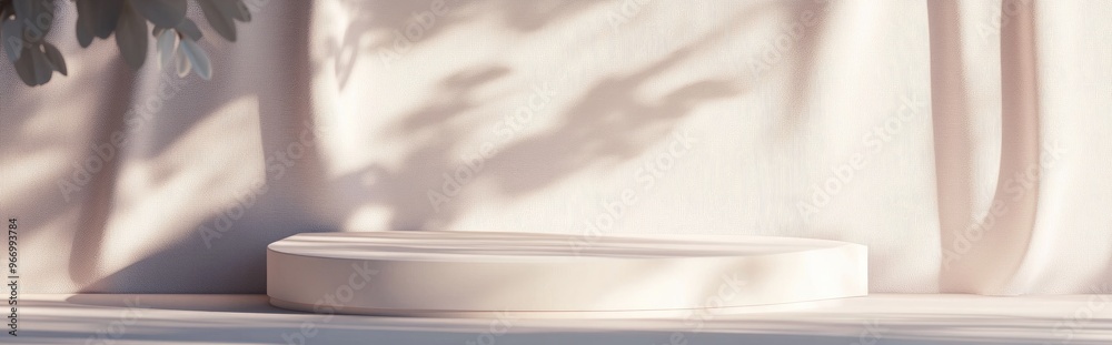 Aufkleber premium podium and stand set against a soft pastel background subtle shadow on the wall creates dept