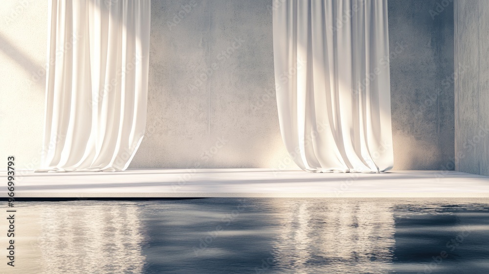 Poster 3d stage reflecting on water digital rendering