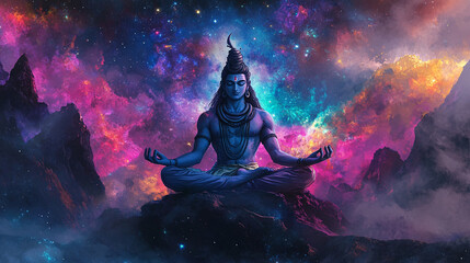 Maha Shivratri festival celebration hindu lord god shiva in Magical lights background