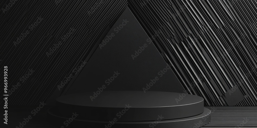 Poster geometric black podium background design minimalistic 3d rendering illustration