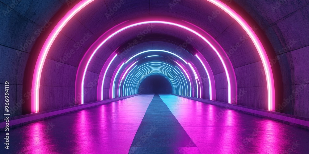Poster futuristic neon lit stage with glowing laser lights in a dark vibrant setting featuring blue purple 