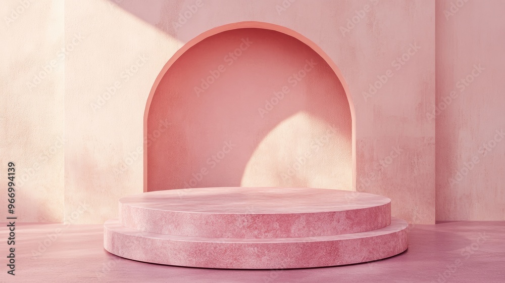 Aufkleber pink stone podium with an abstract geometric backdrop circular pedestal for showcasing cosmetic prod