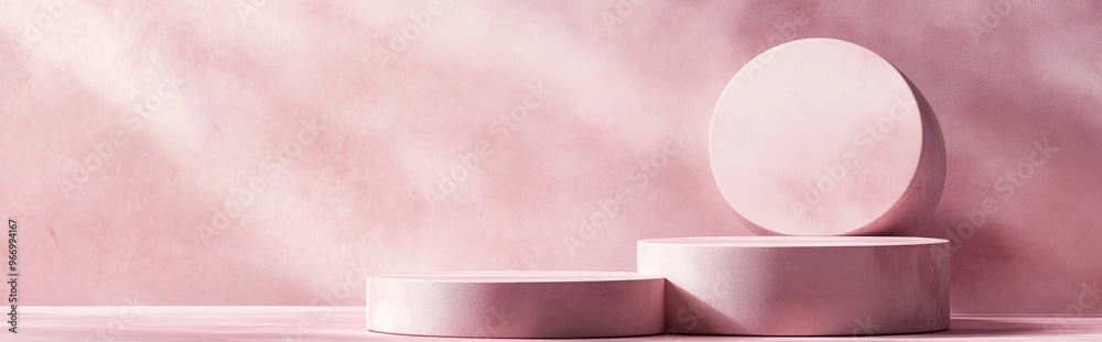 Poster empty podium against a minimalist abstract background featuring platforms for showcasing cosmetic pr