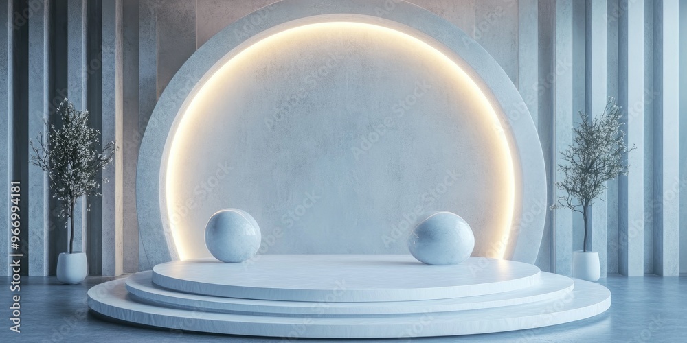 Poster Futuristic 3D podium designed for product showcase 3D rendering