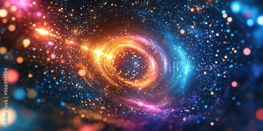 Poster abstract motion through a vibrant disco star corridor with glowing elements