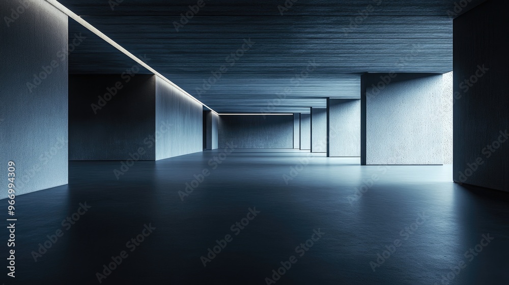 Leinwandbilder Modern abstract architecture with a black background featuring an empty open space interior 3D rendering