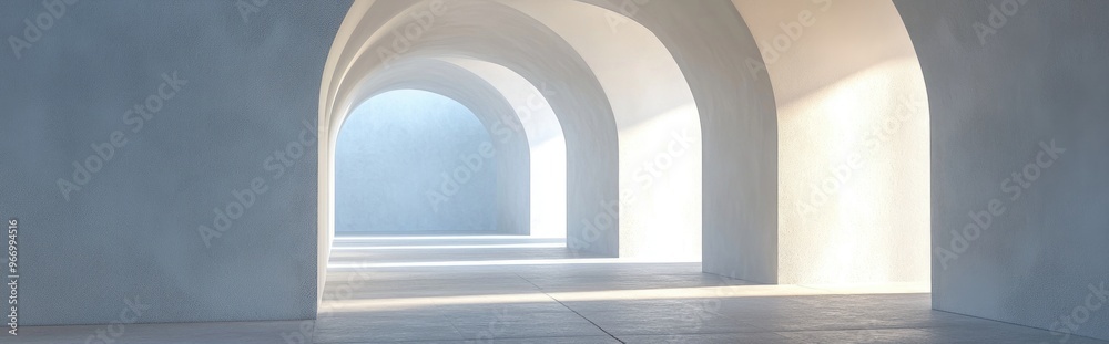 Poster Empty arched passage in an interior architecture 3D rendering