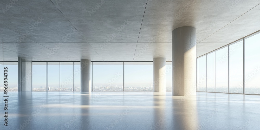 Poster Abstract modern architecture with an empty open space interior in 3D rendering