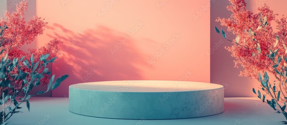 Poster minimalist abstract background with a pedestal 3d illustration and rendering