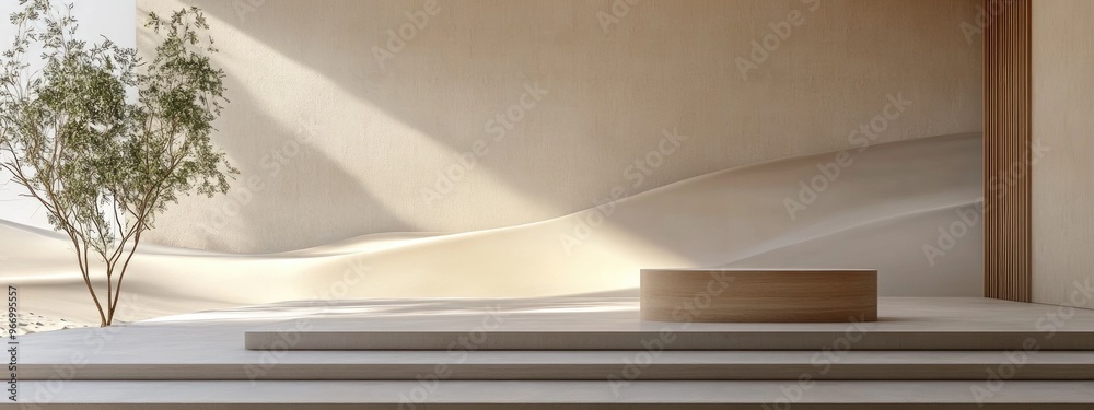 Aufkleber contemporary minimalist interior design featuring sand dune views 3d rendering clean backdrop with a