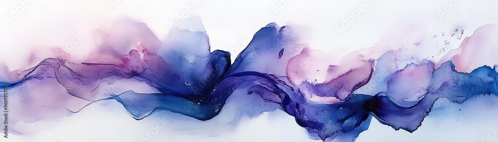 Poster abstract fluid art design featuring soft waves of purple and pink hues, creating a serene and elegan
