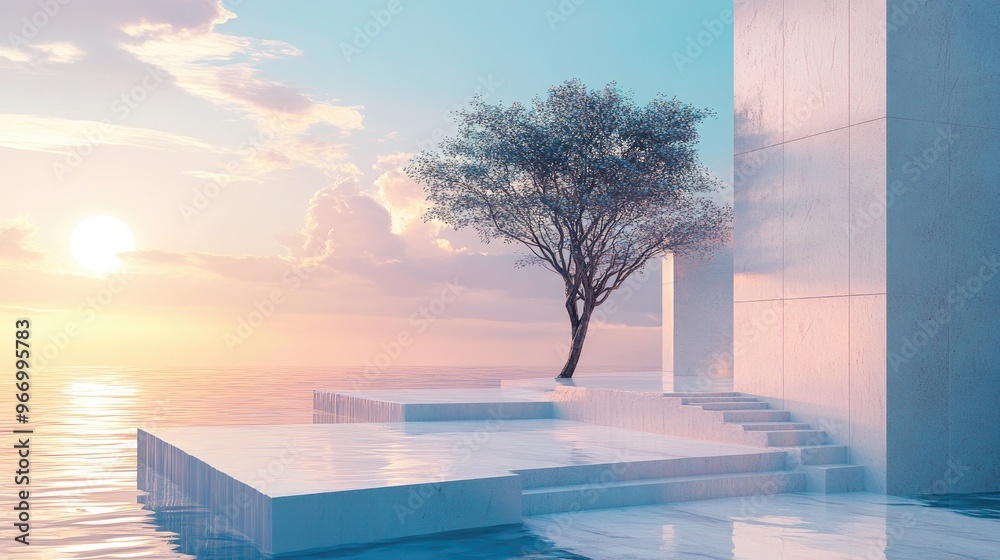 Poster Geometric plane composition with 3D rendering of the environment