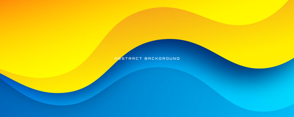 3D blue yellow abstract background overlap layer on bright space with flowing waves effect decoration. Modern graphic design element cutout style concept for web banner, flyer, card, or brochure cover