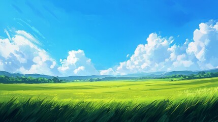 Obraz premium with the open countryside stretching out under a clear blue sky. The sky dominates the image, offering ample room for text.