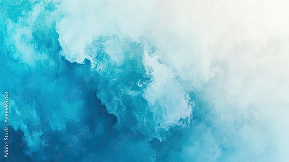 Poster elegant swirl of blue and white clouds creating a serene, atmospheric background ideal for various c
