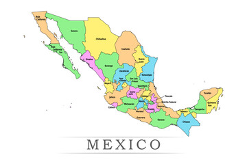 Mexico administrative divisions. Mexico map illustration vector.	
