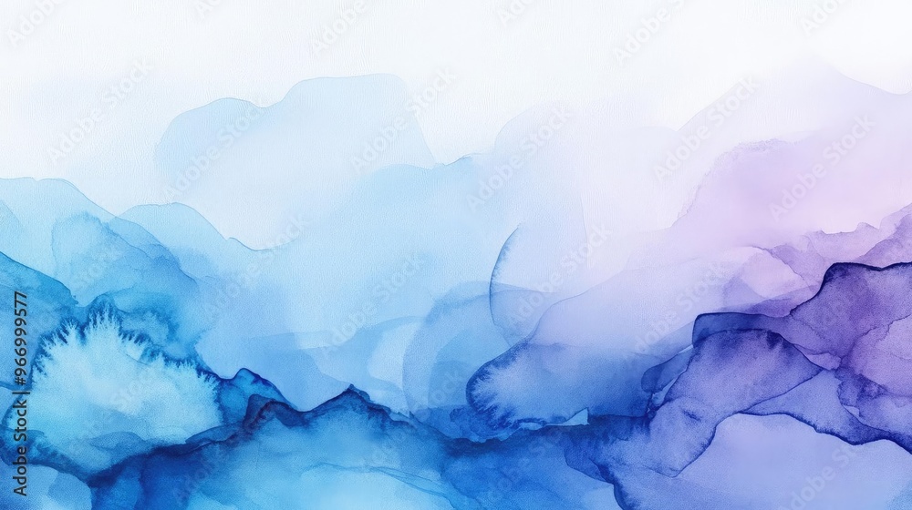 Poster a serene blend of blue and purple abstract watercolor, creating a calming and tranquil ambiance for 