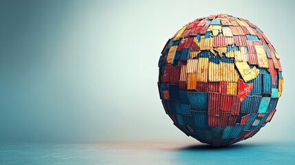 Colorful 3D globe made of various country flags