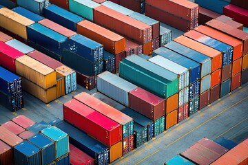 Fototapeta premium Multicolored cargo containers stacked at a port