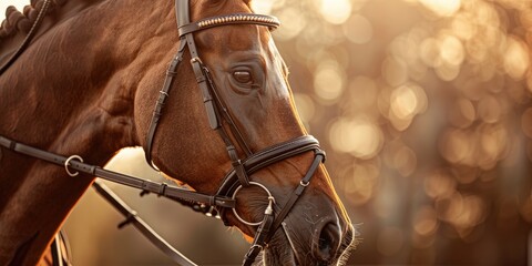 Hunter Jumper Horse with Braided Mane and Tack Wearing a Martingale at an Equestrian Event