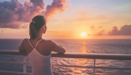 Fototapeta premium Serenity at Sea: A Blissful Caribbean Cruise Vacation for the Happy Asian Tourist