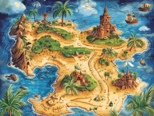 Fototapeta premium Fantasy island map illustration featuring a fictional land concept