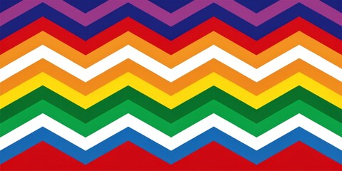 A multicolored flag boasts a striking central motif, an inverted chevron that cleverly inverts the usual expectations,