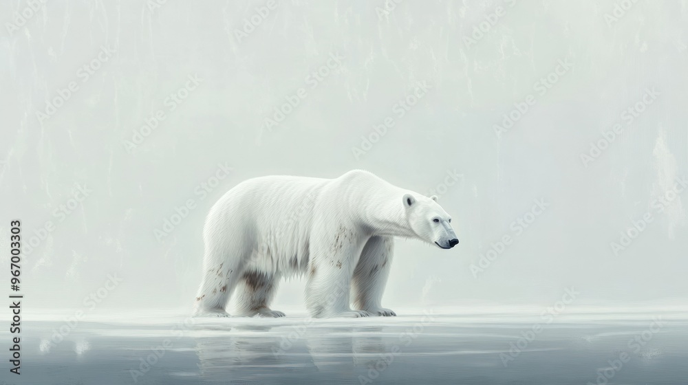 Sticker Polar Bear Walking on Ice With Reflection in Water