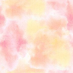Seamless pattern with pink and yellow watercolor acryl spots in pastel colors. Illustration for backgrounds, printing on fabric, packaging