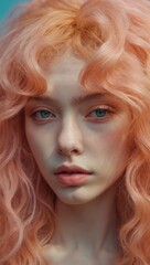 Fototapeta premium A woman with pink hair and blue eyes