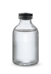 Clear Glass Bottle Containing Liquid Positioned on a White Background