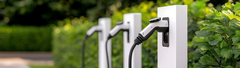 Electric Car Charging Station, sustainability, eco-friendly, urban setting, soft greens and whites, clean energy, modern infrastructure
