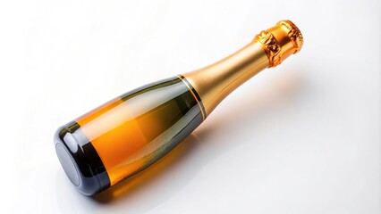 Tilted angle bottle of Veuve Clicquot Champagne on white background