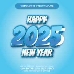 Editable 3D Happy 2025 New Year Text Effect Template with Vibrant Blue Gradient