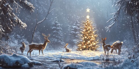 A quiet, snow-covered forest on Christmas morning
