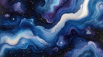 Obraz premium A captivating pattern of deep blues and purples swirls creatively, resembling a cosmic expanse filled with stars and colorful waves