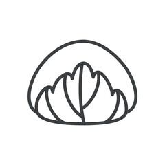 Cute sakura mochi icon. Hand drawn monochrome illustration of a Japanese cherry blossom rice cake isolated on a white background. Kawaii sticker. Vector 10 EPS.