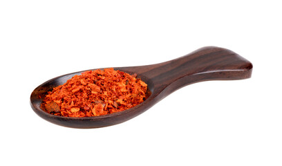 pile of red pepper in wood spoon on transparent png