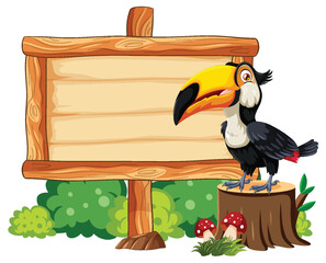 Naklejka premium Toucan and Wooden Signboard