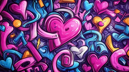 Obraz premium Abstract Colorful Graffiti Art with Hearts and Swirls