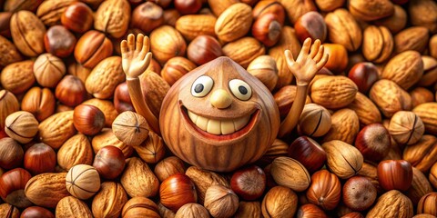 Obraz premium A smiling nut is reveling in its nutty surroundings, waving enthusiastically and exuding warm, fuzzy feelings amidst a