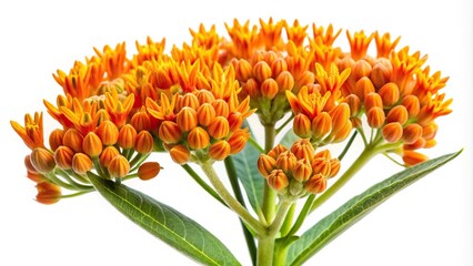 Tilted angle of Butterfly Milkweed Asclepias tuberosa on white background