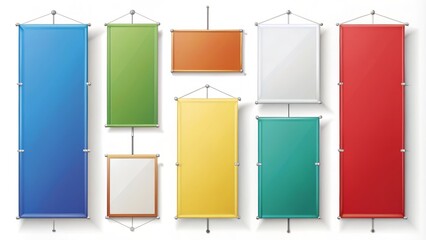 * Assortment of blank rectangular banners in various sizes and colors, perfect for displays or customization to fit
