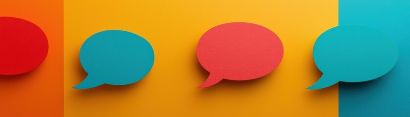 Vibrant speech bubbles on a colorful background, representing communication, conversation, and expression in a creative design.
